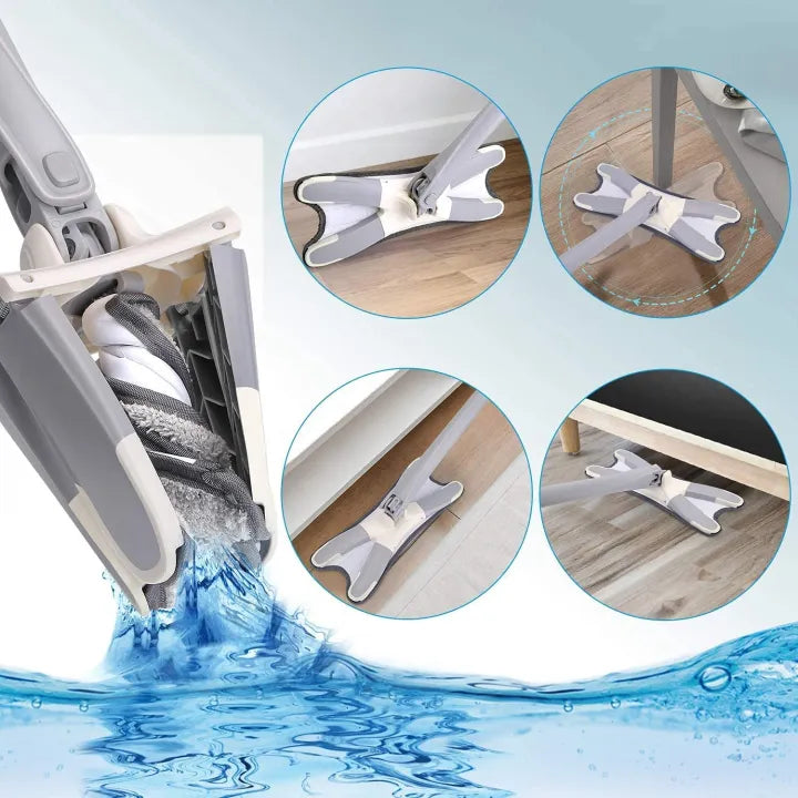 X-Type microfiber flat mop with 360 degree hands-free squeeze - front view